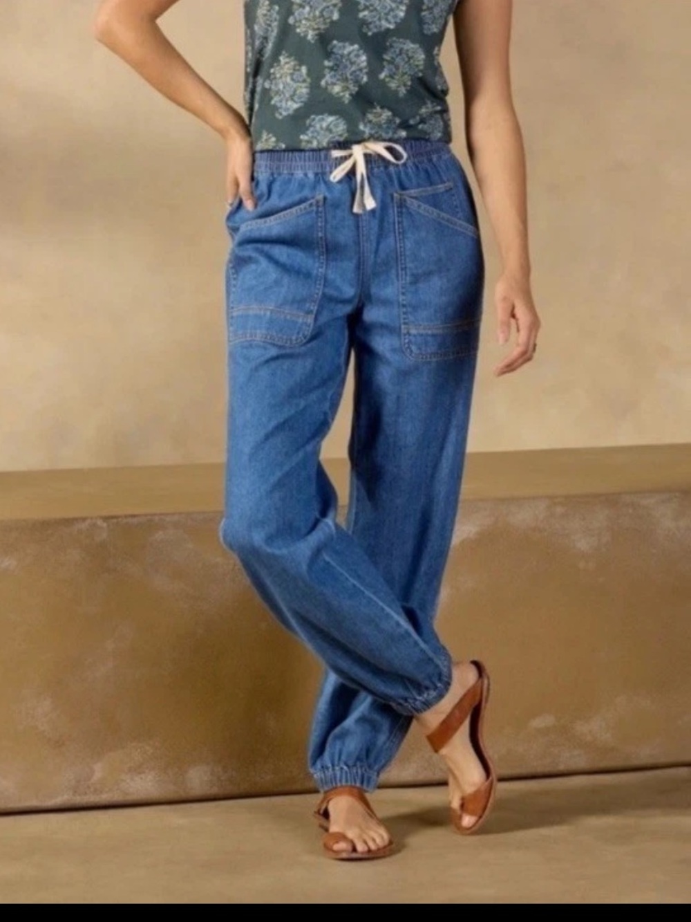 Sundance Catalog Nyla Denim Jogger Pants Utility Baggy Blue Size M